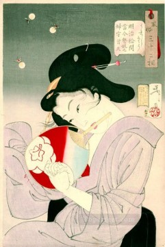 deleitó la apariencia de una geisha actual durante la era meiji Tsukioka Yoshitoshi japonesa Pinturas al óleo